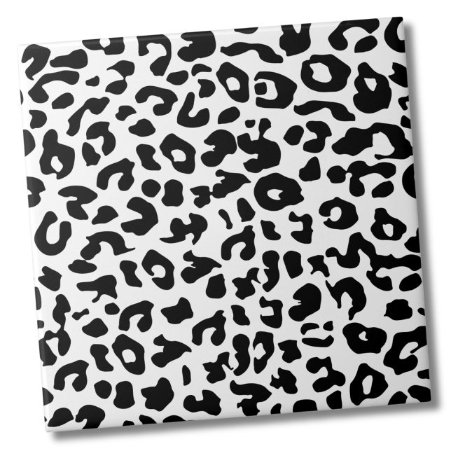 Carreau Cute animal Imprimer Motif noir blanc léopard (Cute Animal Print Pattern Black White Leopard Ceramic Tile)