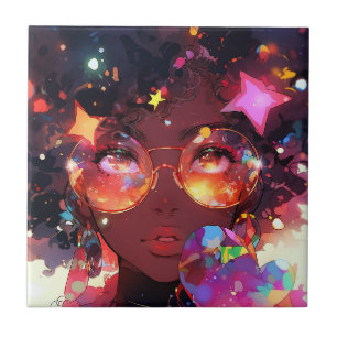 Carreau Cute Anime Girl African American Art