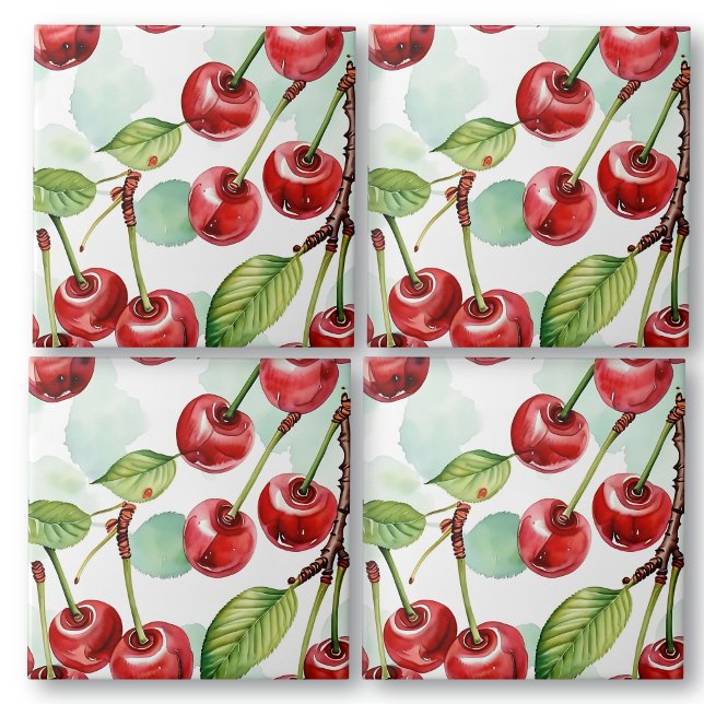 Carreau Cute Aquarelle Rétro Cerises Motif (Créateur téléchargé)
