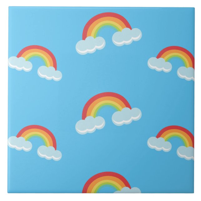 Carreau Cute arc-en-ciel avec Motif nuages (Devant)
