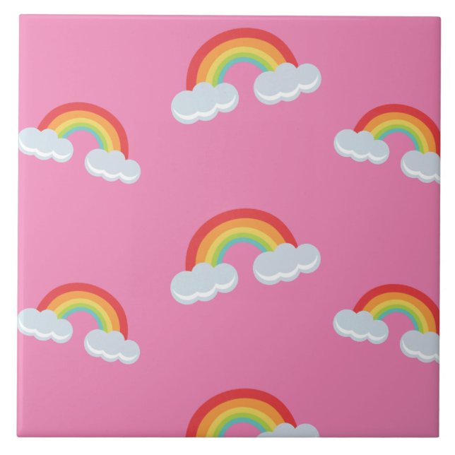 Carreau Cute arc-en-ciel avec Motif nuages (Devant)