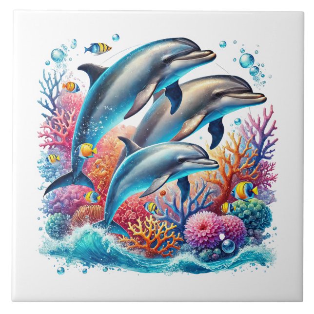 Carreau Cute beach dolphin lovers ceramic tile (Devant)