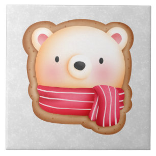 Carreau Cute Bear Face Red Scarf et Rosy Cheeks Christmas