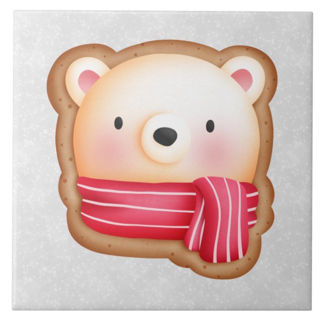 Carreau Cute Bear Face Red Scarf et Rosy Cheeks Christmas (Devant)