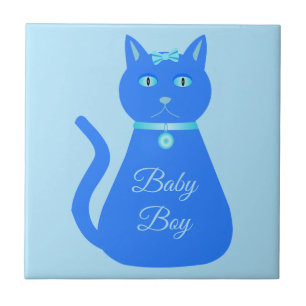 Carreau Cute Blue Baby Boy Chat Personnalisé