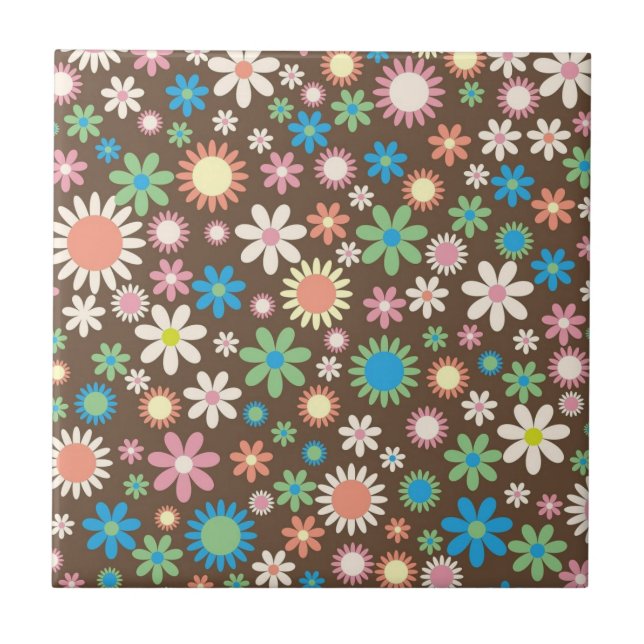 Carreau Cute Brown Flower Power Pattern (Devant)