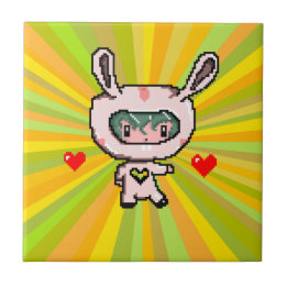 Carreau Cute Bunny fille 8 bit pixel art jaune psychédéliq