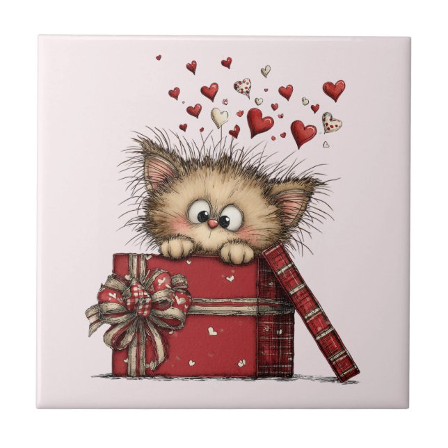 Carreau Cute Cartoon Kitten with Hearts (Devant)
