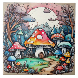 Carreau Cute champignons feuille cottage design