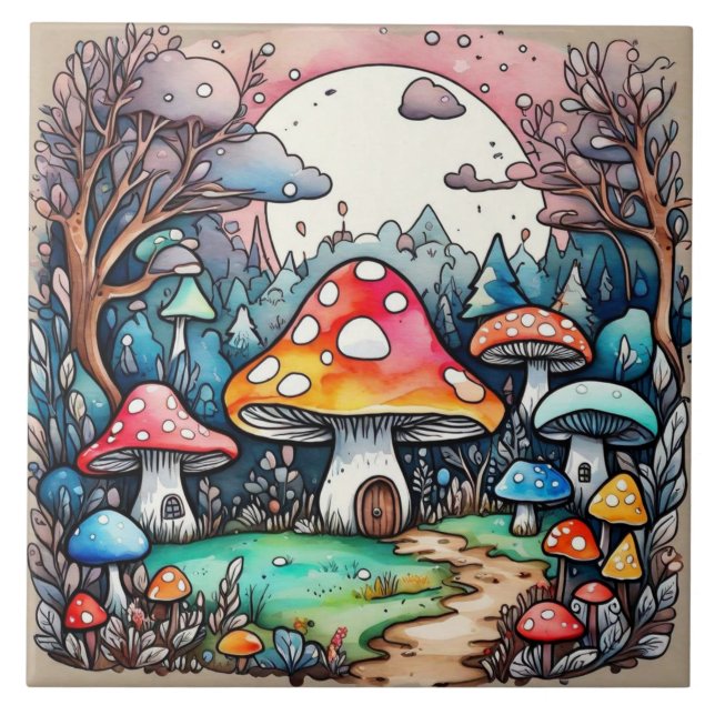 Carreau Cute champignons feuille cottage design (Devant)