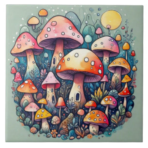 Carreau Cute champignons feuille cottage design