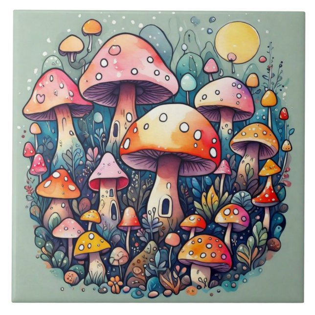Carreau Cute champignons feuille cottage design (Devant)