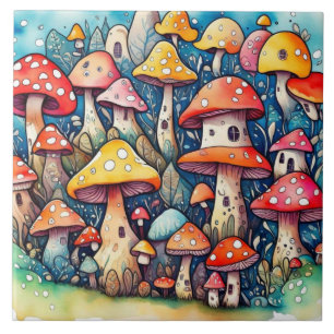 Carreau Cute champignons feuille cottage design