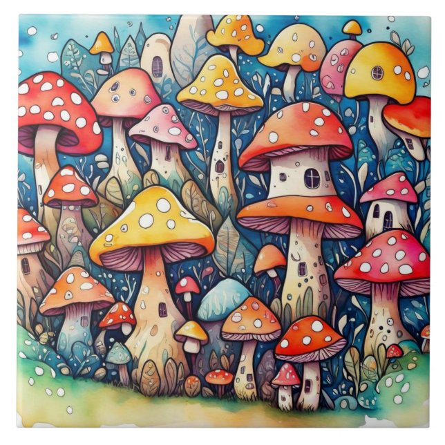 Carreau Cute champignons feuille cottage design (Devant)