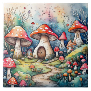 Carreau Cute champignons feuille cottage design