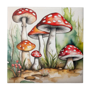 Carreau Cute champignons feuille cottage design