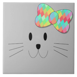 Carreau Cute chat Meow arc-en-ciel Bow Gris Parties scinti