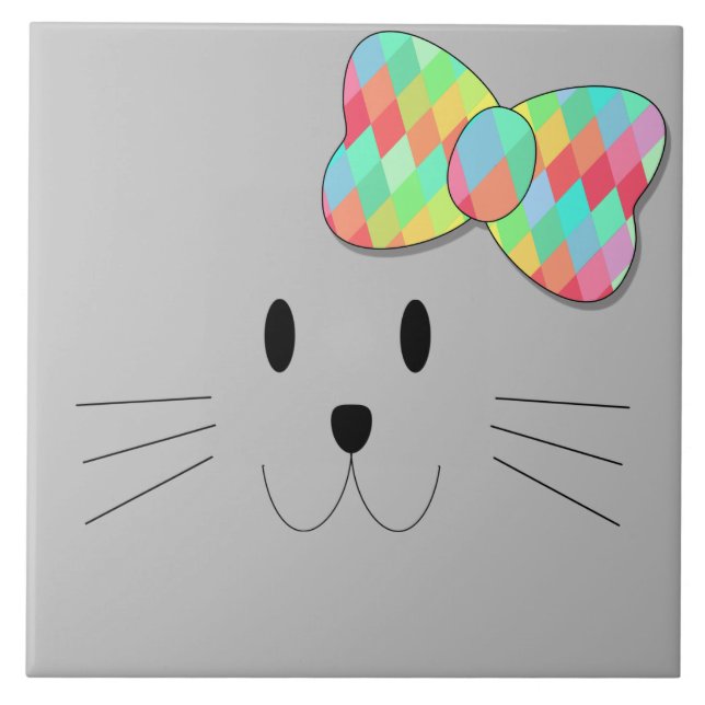 Carreau Cute chat Meow arc-en-ciel Bow Gris Parties scinti (Devant)