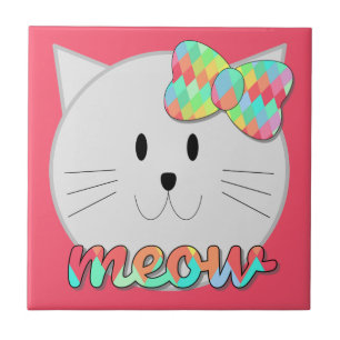 Carreau Cute chat Meow arc-en-ciel Bow rose Parties scinti