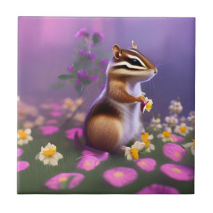 Carreau Cute Chipmunk en Fleurs