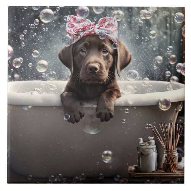 Carreau Cute Chocolate Lab Puppy Dog Spa Bubble Bath (Devant)