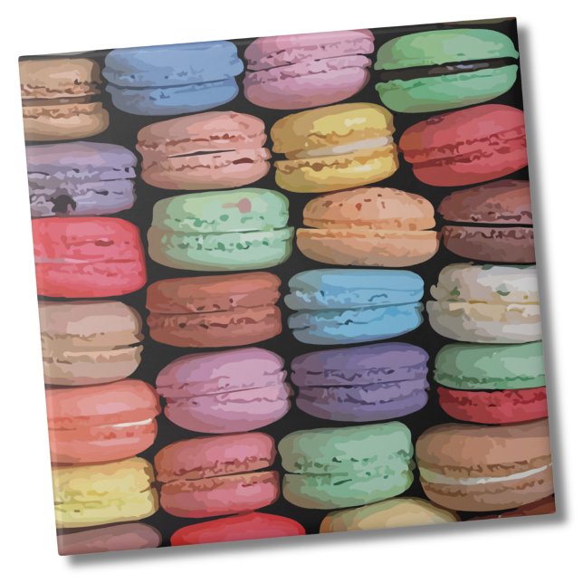 Carreau Cute Cookie Coloré Français Macaron (Watercolor Colorful French Macaron Cookies Pattern Ceramic Tile)