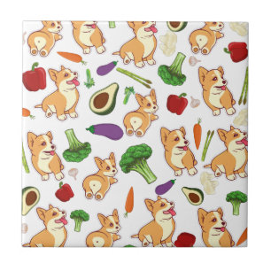 Carreau Cute Corgi and Vegetables Motif alimentaire
