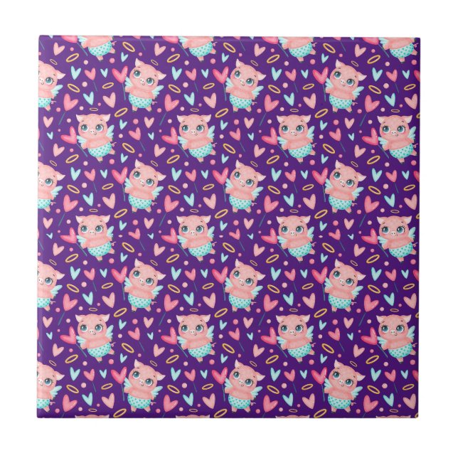 Carreau Cute Cupid Cochon Whit Hearts Motif (Devant)