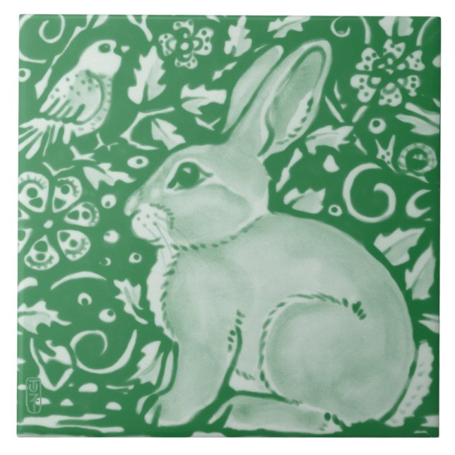 Carreau Cute Emerald Green Lapin Lapin Floral Garden Cera (Devant)