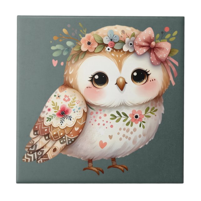 Carreau Cute Floral Owl with Bow (Devant)