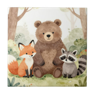 Carreau Cute Forest Friends Ours Renard Raton laveur Aquar