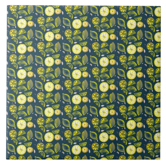 Carreau Cute Fraîche Citron Citrus Doodle Jaune Bleu (Devant)