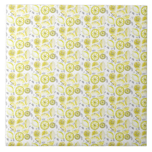Carreau Cute Fraîche Citrus Citron D'Été Doodle Jaune