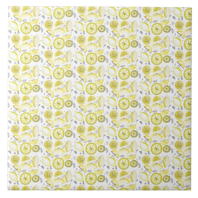 Carreau Cute Fraîche Citrus Citron D'Été Doodle Jaune (Devant)
