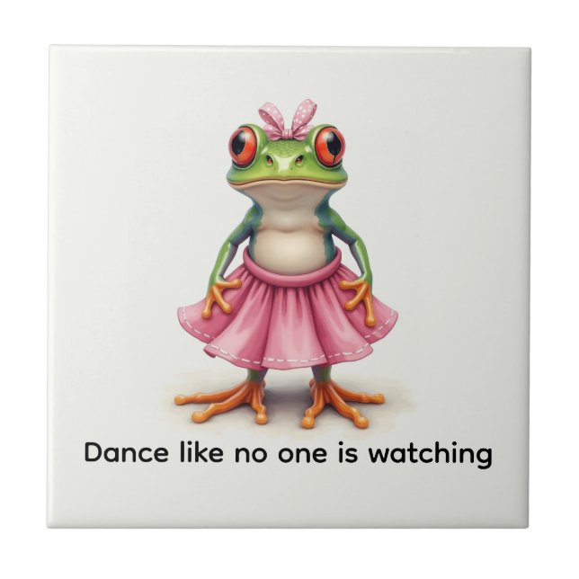 Carreau Cute Frog en rose. Danse comme personne ne regarde (Devant)