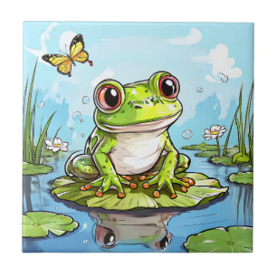 Carreau Cute Frog sur un Lily Pad Cute Personnalisé