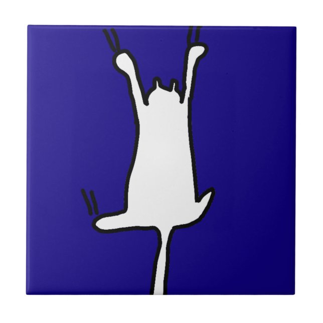 Carreau Cute&Funny Chat Doodle sur Bleu (Devant)
