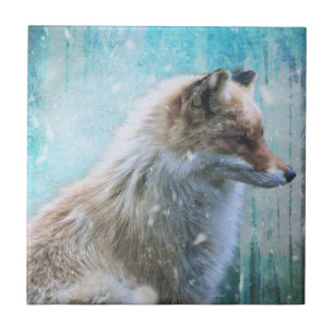 Carreau Cute Furry Fox sur Blue Grunge Arrière - plan