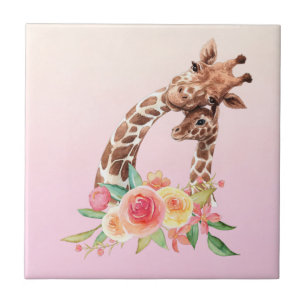 Carreau Cute Giraffe Aquarelle Maman & Bébé