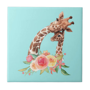 Carreau Cute Giraffe Aquarelle Maman & Bébé Carrelage céra
