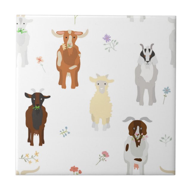 Carreau Cute Goats Farm Animals Kids Seamless Pattern (Devant)