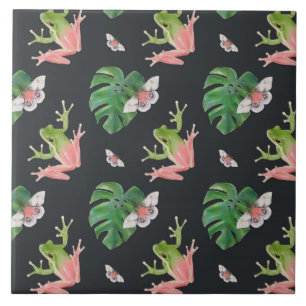 Carreau Cute grenouille tropicale et Motif papillon