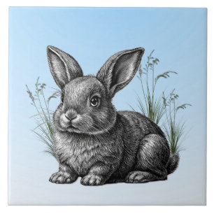 Carreau Cute Grey Rabbit contre un ciel bleu
