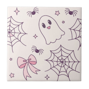 Carreau Cute Halloween Ghost & Spiderweb Motif