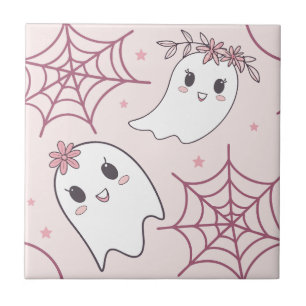 Carreau Cute Halloween Ghost & Spiderweb Motif (2)