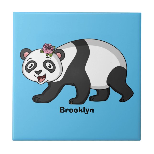 Carreau Cute happy panda bear with flower cartoon (Devant)