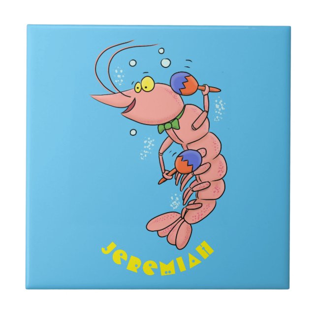 Carreau Cute happy shrimp, dessin animé de crevettes (Devant)