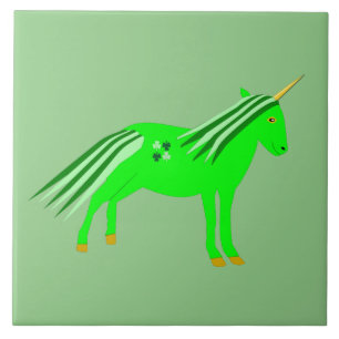 Carreau Cute Irish Green et Gold Unicorn