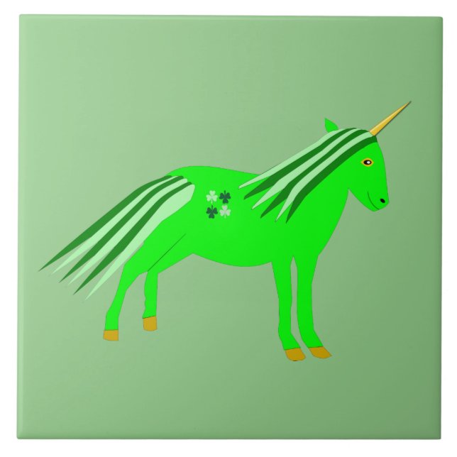 Carreau Cute Irish Green et Gold Unicorn (Devant)
