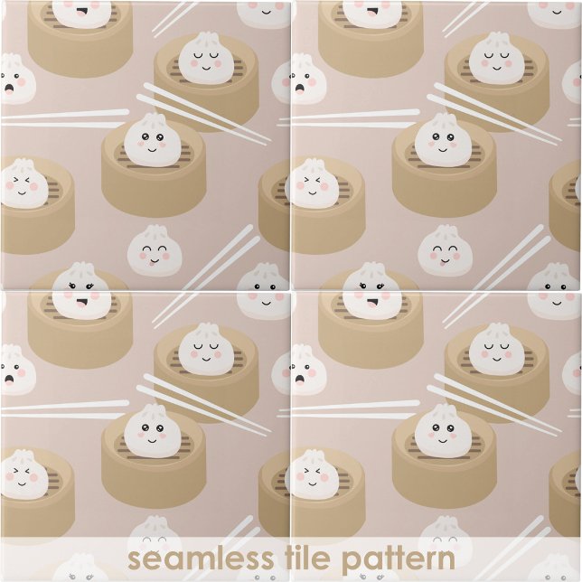 Carreau Cute Kawaii Dumplings Baguettes en vapeur Cuisine (Cute Kawaii Dumplings Steamer Chopsticks Kitchen Ceramic Tile)